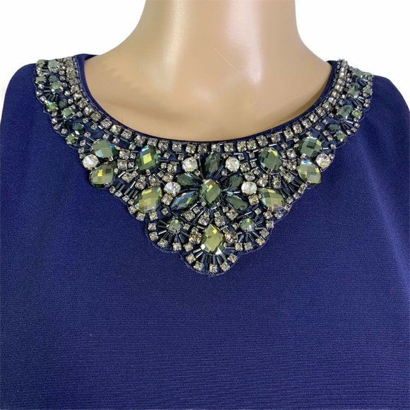 Eliza J Navy Embellished Neckline Ruched Gown - Picture 3 of 12